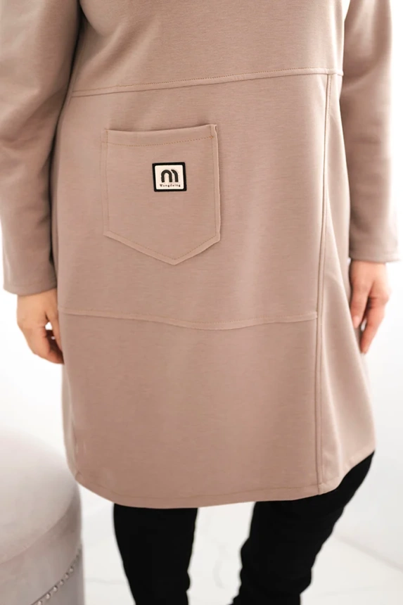 35814_4 Moteriška suknelė Plus Size su kišene ir 3/4 rankovėmis sviestinis kamelinis - Image 4