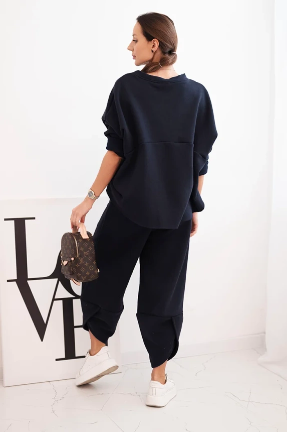 35815_2 Moteriškas treningo iš storesnio audinio su plačiomis kelnių kojomis granatinis - Image 3