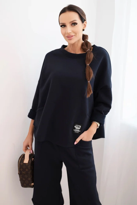 35815_3 Moteriškas treningo iš storesnio audinio su plačiomis kelnių kojomis granatinis