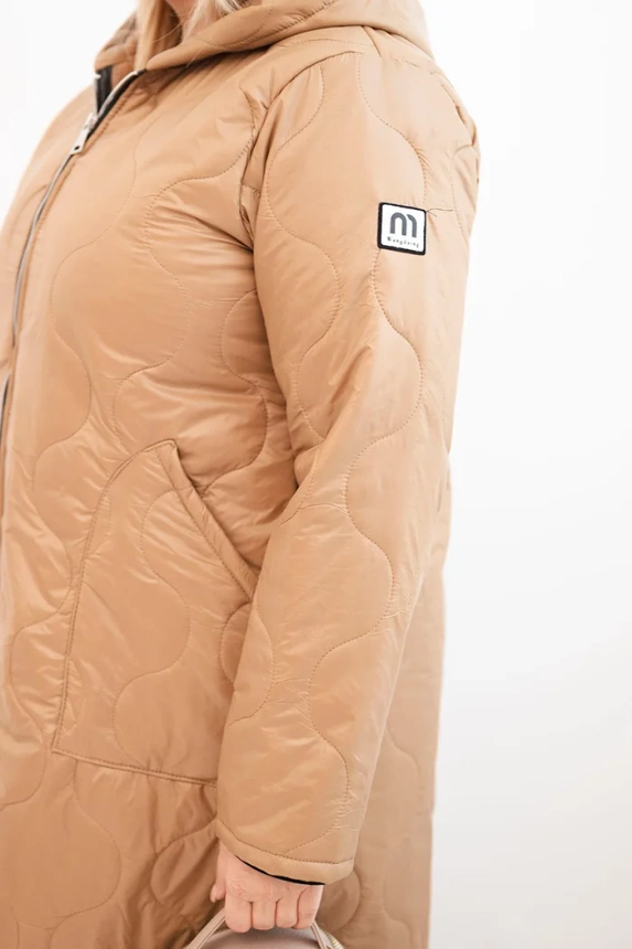 35894_4 Moteriška Plus Size žiemos pamušalinė striukė su gobtuvu kamelinė - Image 4