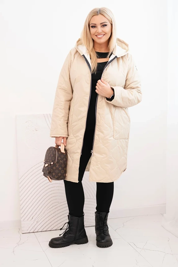 35898_1 Damska žieminė puffer striukė su gobtuvu Plus Size bežinė - Image 2