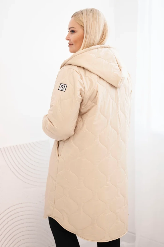 35898_2 Damska žieminė puffer striukė su gobtuvu Plus Size bežinė - Image 3