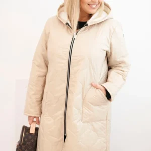 Damska žieminė puffer striukė su gobtuvu Plus Size bežinė