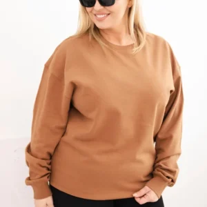 Moteriška pėtelinė Plus Size medvilninė basic bliuzono su apvalia iškirpte camelinė