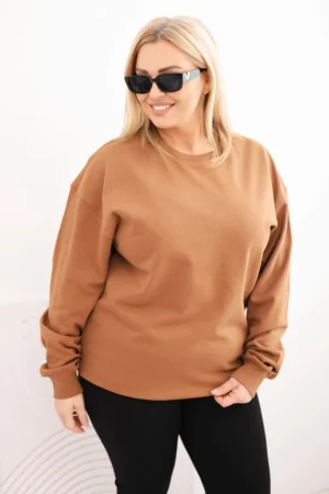 Moteriška pėtelinė Plus Size medvilninė basic bliuzono su apvalia iškirpte camelinė