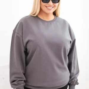 Moteriška pėtelkų džemperis Plus Size medvilninis basic su apvalia iškirpte