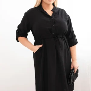 Moteriška suknelė iš viskozės Plus Size su mygtukais ir juosmeniu juosta