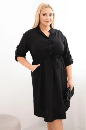 Moteriška suknelė iš viskozės Plus Size su mygtukais ir juosmeniu juosta