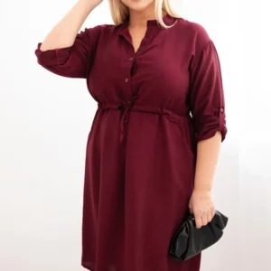 Moteriška suknelė iš viskozės Plus Size su mygtukais ir juosmens raišteliu