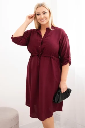 Moteriška suknelė iš viskozės Plus Size su mygtukais ir juosmens raišteliu