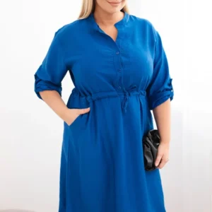 Moteriška suknelė iš viskozės Plus Size su mygtukais ir juosmeniu surišimu chabrowa