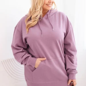 Damska pėtelinė džemperis Plus Size medvilninė su kapišonu ir kengūros kišene tamsiai