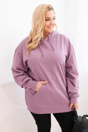 Damska pėtelinė džemperis Plus Size medvilninė su kapišonu ir kengūros kišene tamsiai