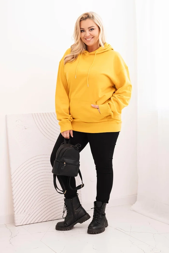 35975_1 Moteriška džemperis Plus Size medvilninis su gobtuvu ir kengūros kišene - Image 2