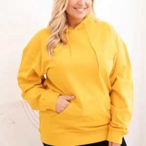 Moteriška džemperis Plus Size medvilninis su gobtuvu ir kengūros kišene