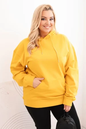 Moteriška džemperis Plus Size medvilninis su gobtuvu ir kengūros kišene