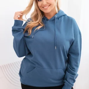 Moteriška džemperis Plus Size medvilninis su gobtuvu ir kengūros kišene