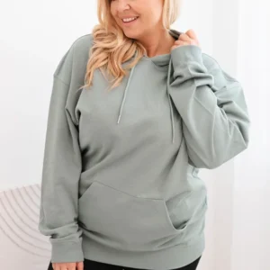 Moteriška pėtelinė Plus Size medvilninė džemperis su gobtuvu ir kengūros kišene tamsiai