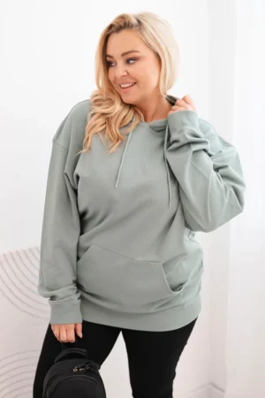 Moteriška pėtelinė Plus Size medvilninė džemperis su gobtuvu ir kengūros kišene tamsiai
