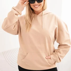 Moteriška pėtelė su gobtuvu ir kengūros kišene Plus Size medvilninė šviesiai