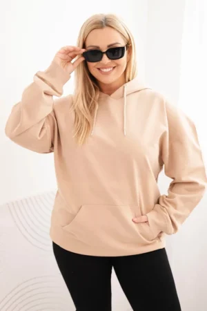 Moteriška pėtelė su gobtuvu ir kengūros kišene Plus Size medvilninė šviesiai