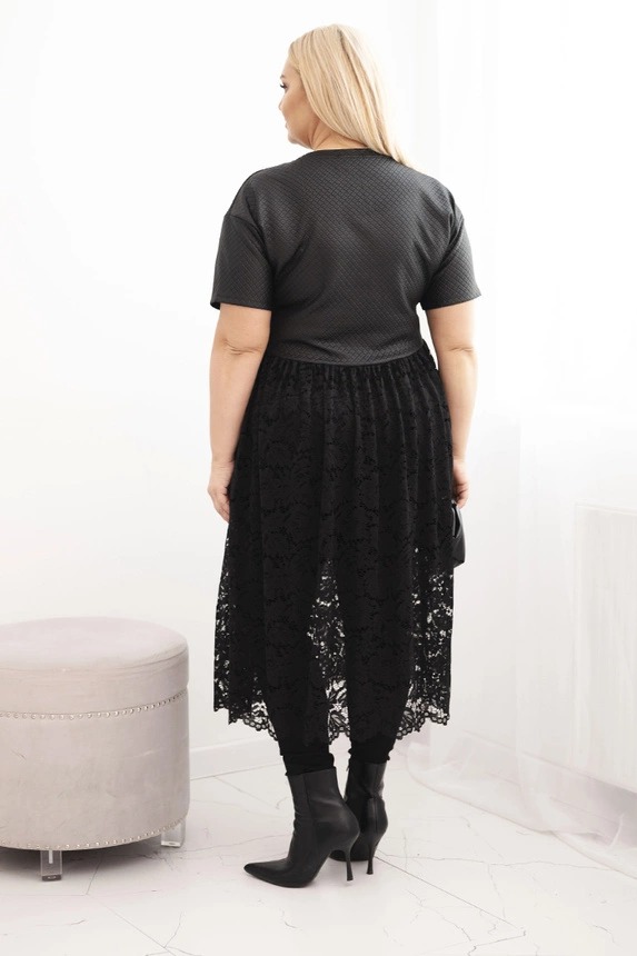 35989_2 Moteriška suknelė Plus Size su trumpomis rankovėmis ir nėriniuotu apačiu - Image 3