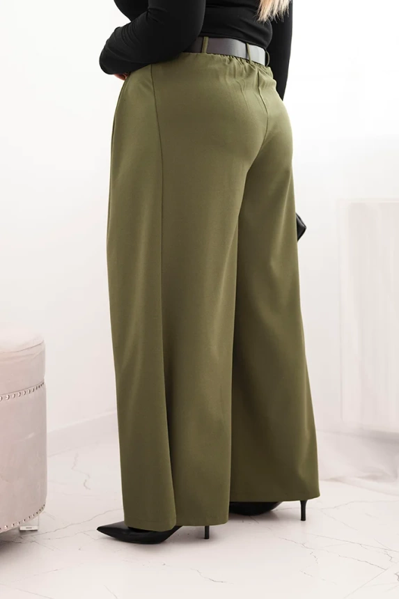 35990_2 Moteriškos Plus Size kelnės su plačiomis kojomis ir diržu khaki - Image 3