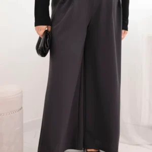 Moteriškos Plus Size kelnės su plačiomis kojomis ir diržu