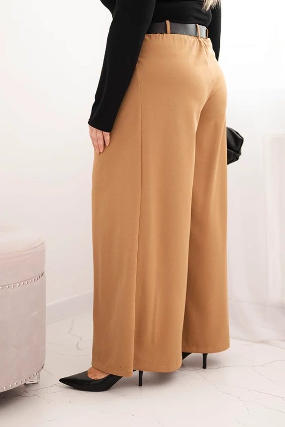 35995_2 Moteriški Plus Size kelnės su plačiomis kojomis ir diržu cameliniai - Image 3