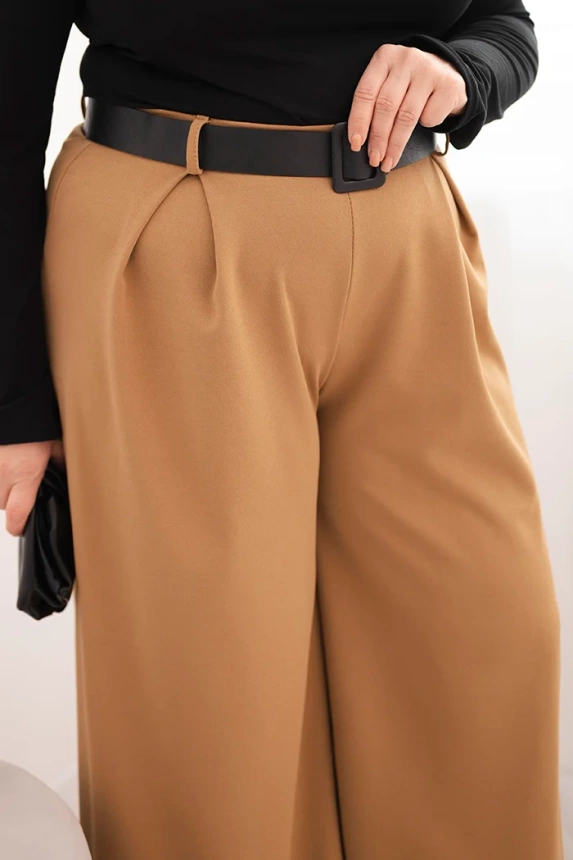 35995_4 Moteriški Plus Size kelnės su plačiomis kojomis ir diržu cameliniai - Image 4