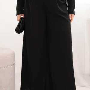 Moteriškos Plus Size kelnės su plačiomis kojomis ir diržu