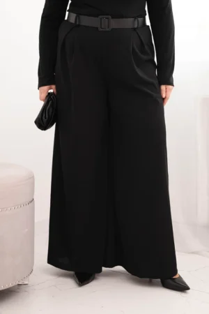 Moteriškos Plus Size kelnės su plačiomis kojomis ir diržu