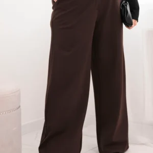 Moteriškos Plus Size kelnės su plačiais šonais ir elastingu juosmeniu