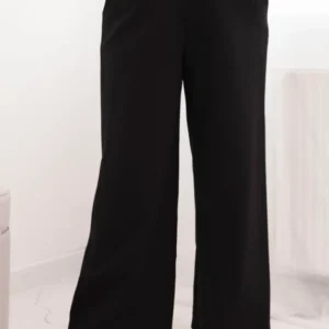 Moteriškos Plus Size kelnės su plačia klešnė ir diržu šokoladinės