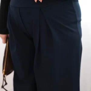 Moteriškos Plus Size kelnės su plačiomis kojomis ir raukiniais