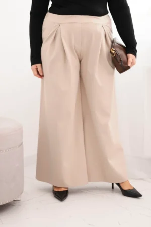 Moteriškos Plus Size kelnės su plačiomis kojomis ir klostėmis bežinės