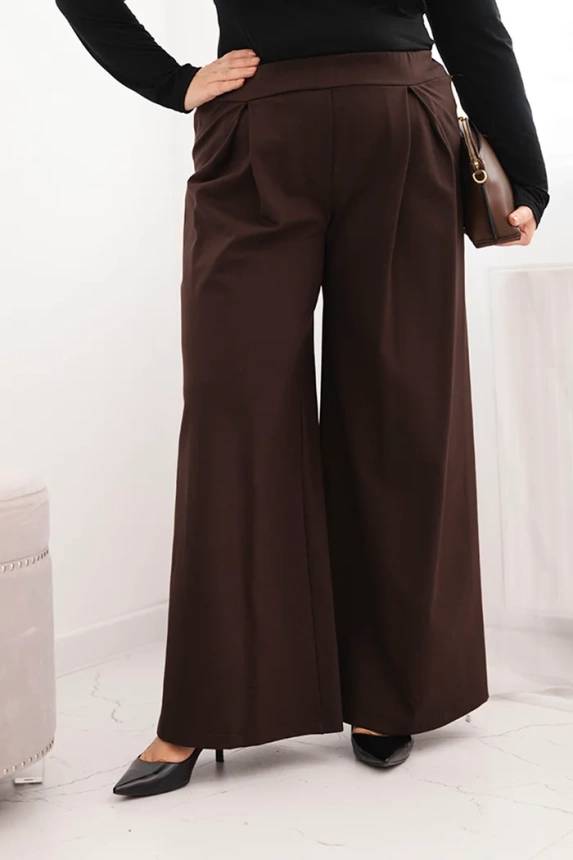 36008_3 Dydžiosios moteriškos kelnės su plačiomis kojomis ir klostėmis