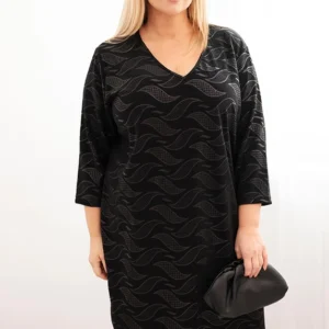 Moteriška plius dydžio šifono suknelė su V formos iškirpte