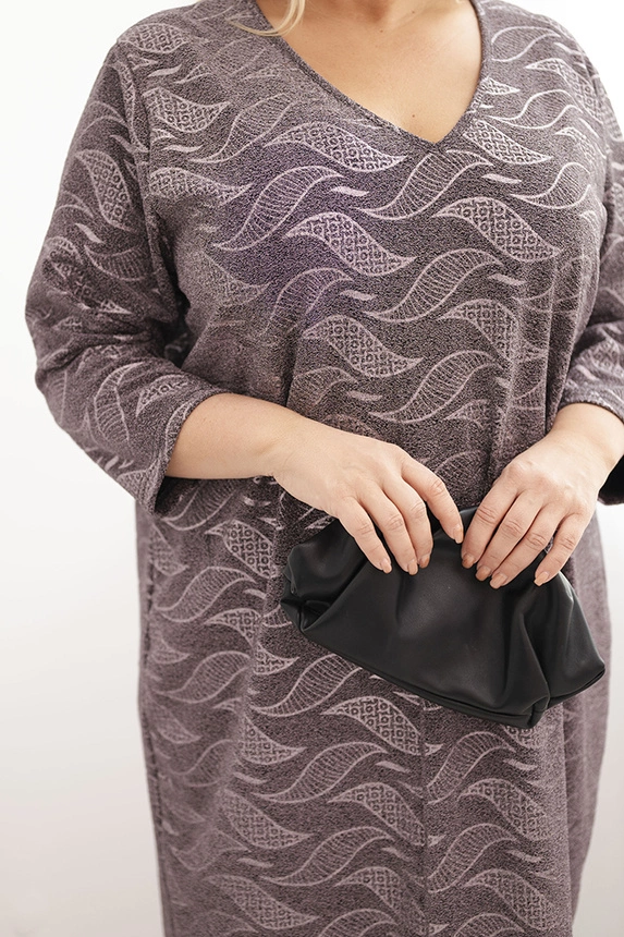 36021_4 Dydžiuji suknelė iš žoržeto Plus Size su V formos iškirpte fango - Image 4