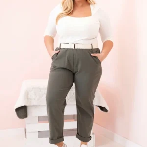 Moteriškos kelnės Punto Milano Winter Plus Size su diržu khaki