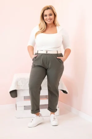 Moteriškos kelnės Punto Milano Winter Plus Size su diržu khaki