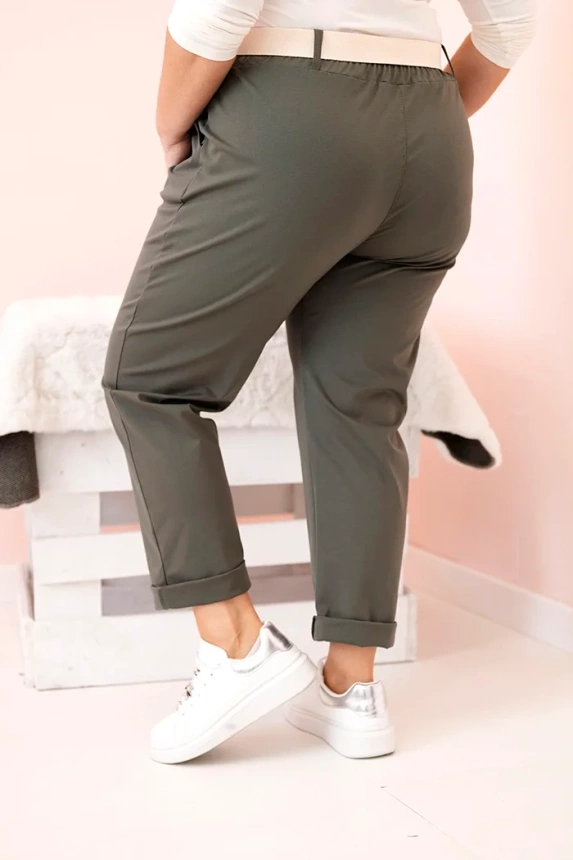 36052_4 Moteriškos kelnės Punto Milano Winter Plus Size su diržu khaki - Image 4