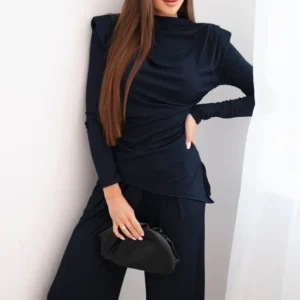 Moteriškas iš medvilnės su palaidine ir plačiomis kelnėmis