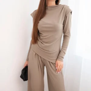 Moteriškas medvilninis su palaidine ir plačiomis kelnėmis fango