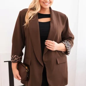 Moteriška Plus Size švarkas su pamušalu leopardu