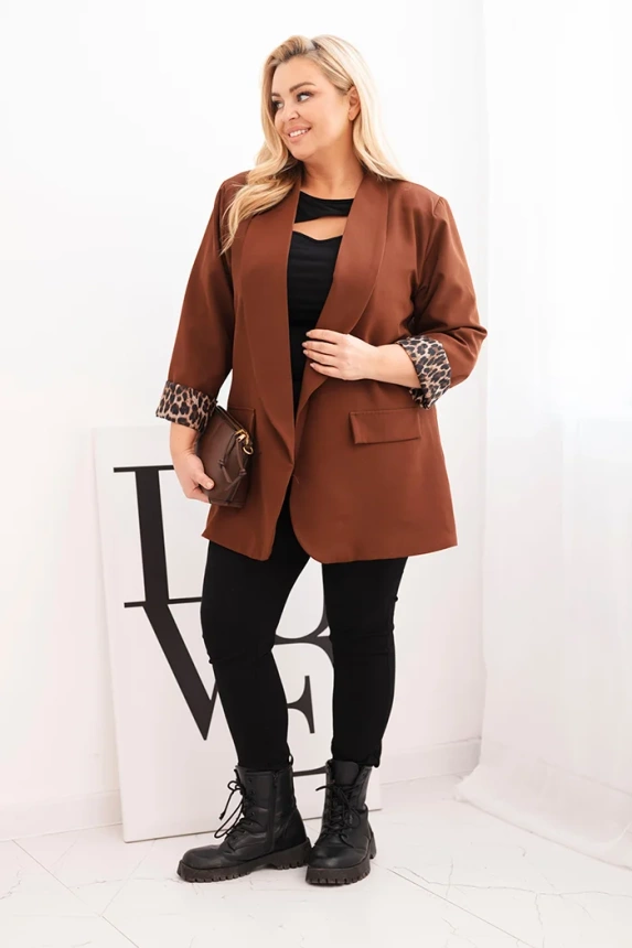 36168_1 Moteriška striukė Plus Size su pamušalu panterių raštu šokoladinė - Image 2