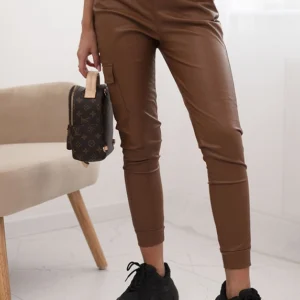 Moteriški ekoskiniai kelnės su kišenėmis ir raišteliu liemenyje