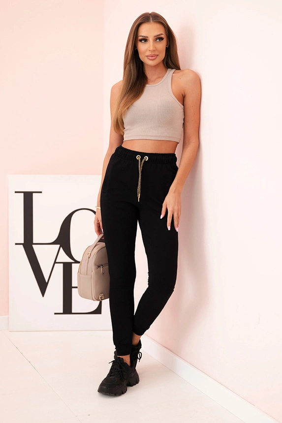 36294_1 Moteriškos medvilninės cargo kelnės su kišenėmis ir grandinėle bežinės - Image 3