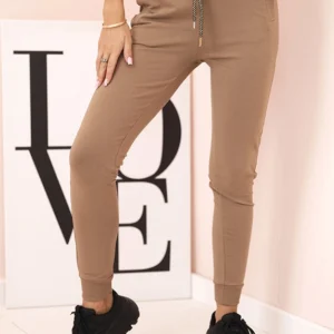 Moteriškos medvilninės cargo kelnės su kišenėmis ir grandinėle bežinės