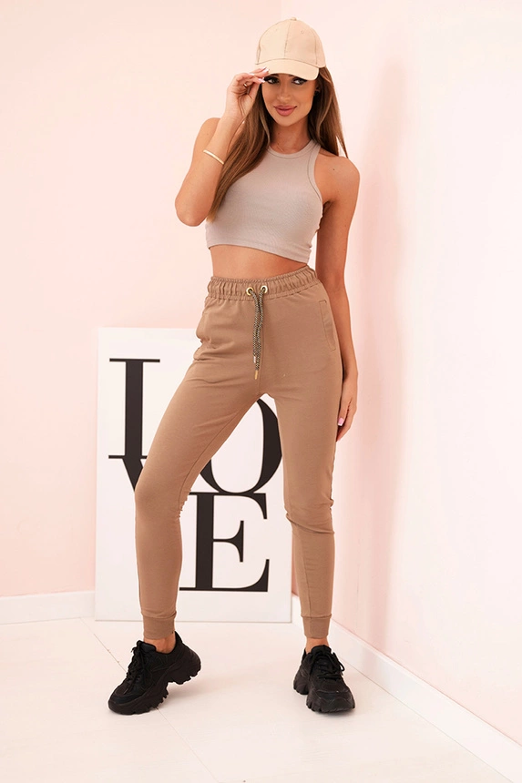 36298_3 Moteriškos medvilninės cargo kelnės su kišenėmis ir grandinėle bežinės - Image 4